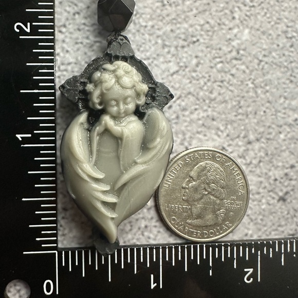 Tai Chi Stone Angel Pendant Necklace on Black Rope - Picture 14 of 15